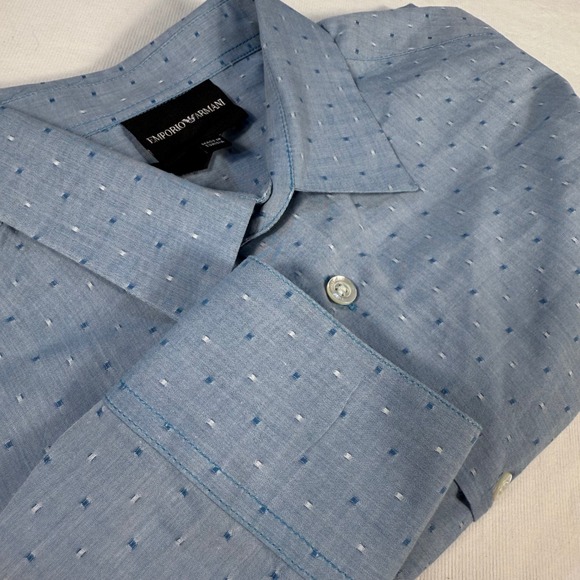 Emporio Armani size S Slim Fit Dress Shirt Dotted Light Blue Elegant Designer - Picture 1 of 16